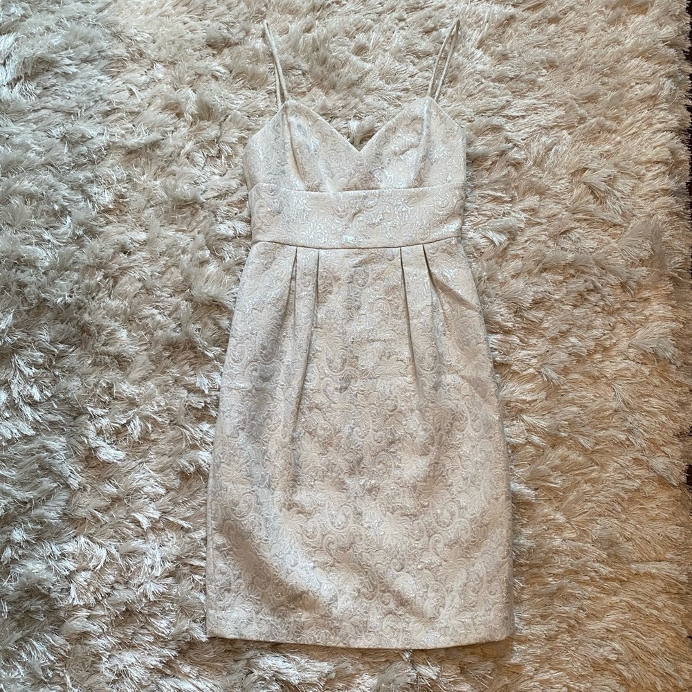 BCBG Ivory Silver Brocade Dress
